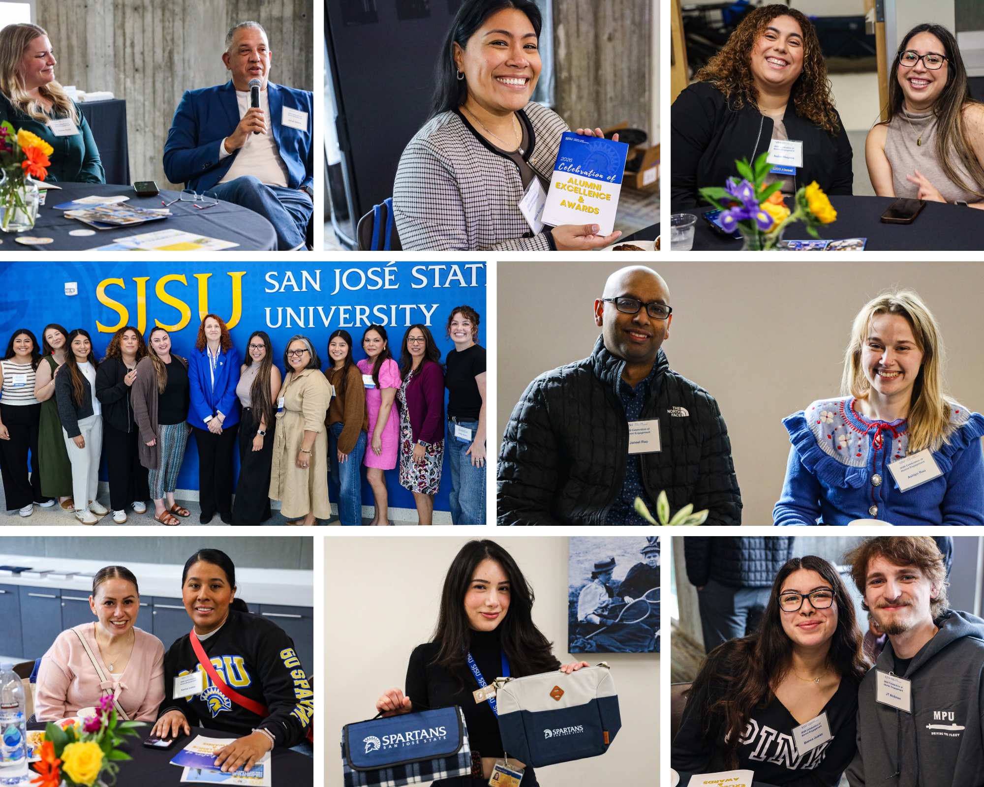 Collage of 8 photos of various attendees at the event