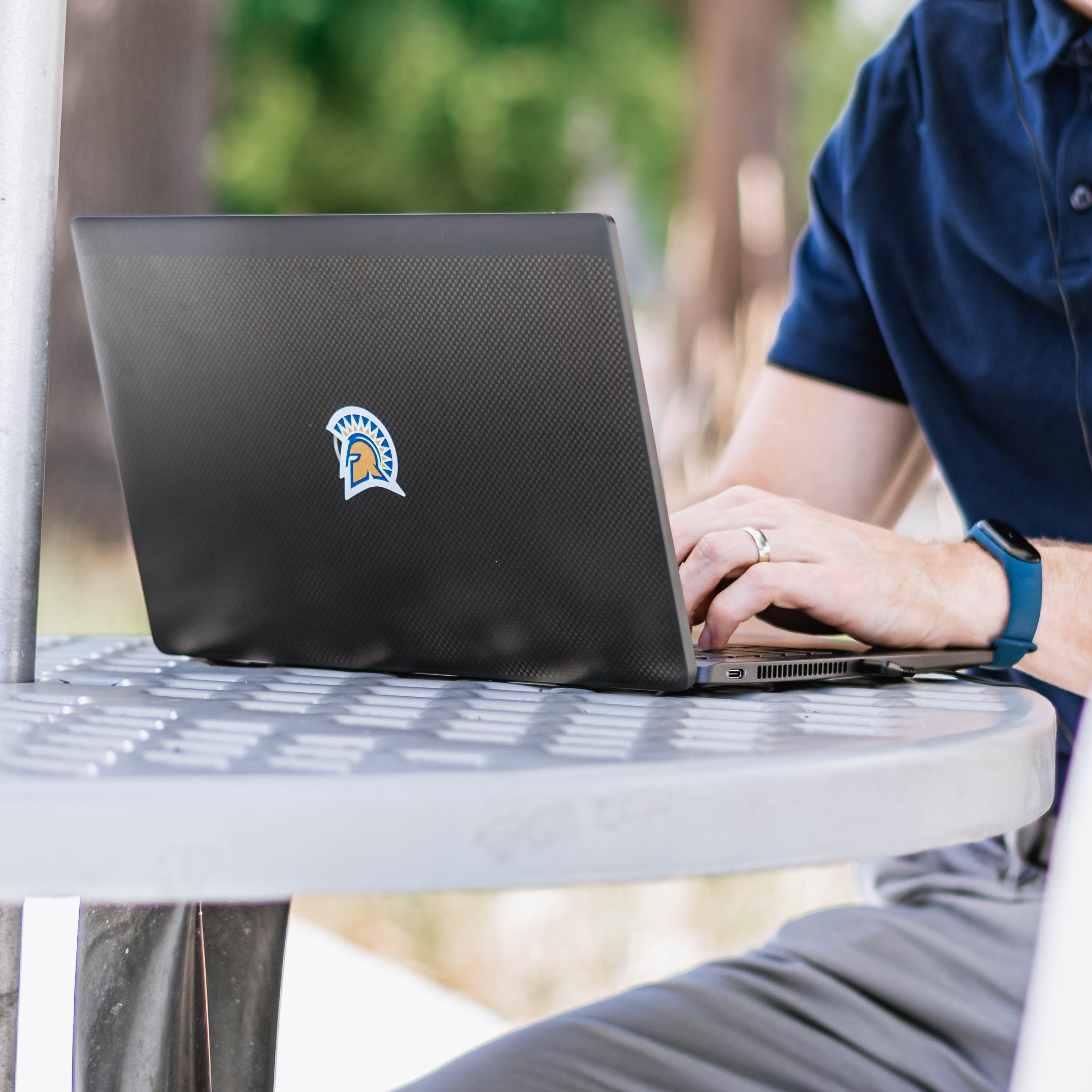 Student using a laptop