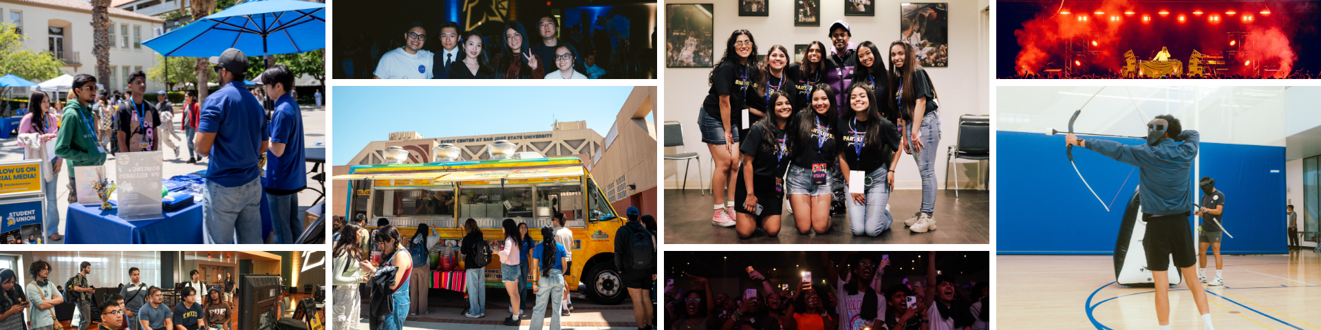 A collage of students at various events and programming by the Student Union, Inc.
