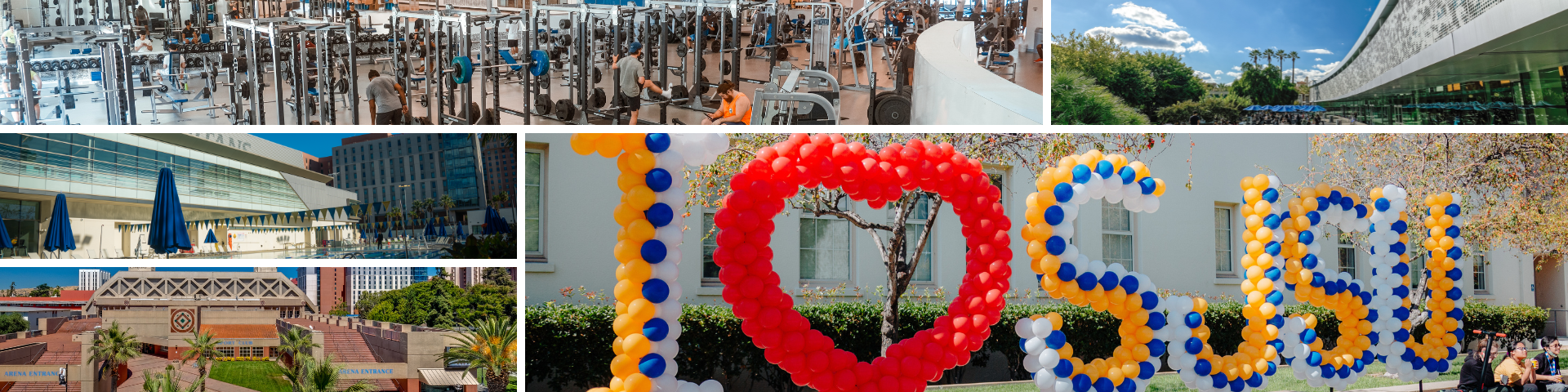 Collage of a bunch of student union facilities and a I love SJSU Sign.